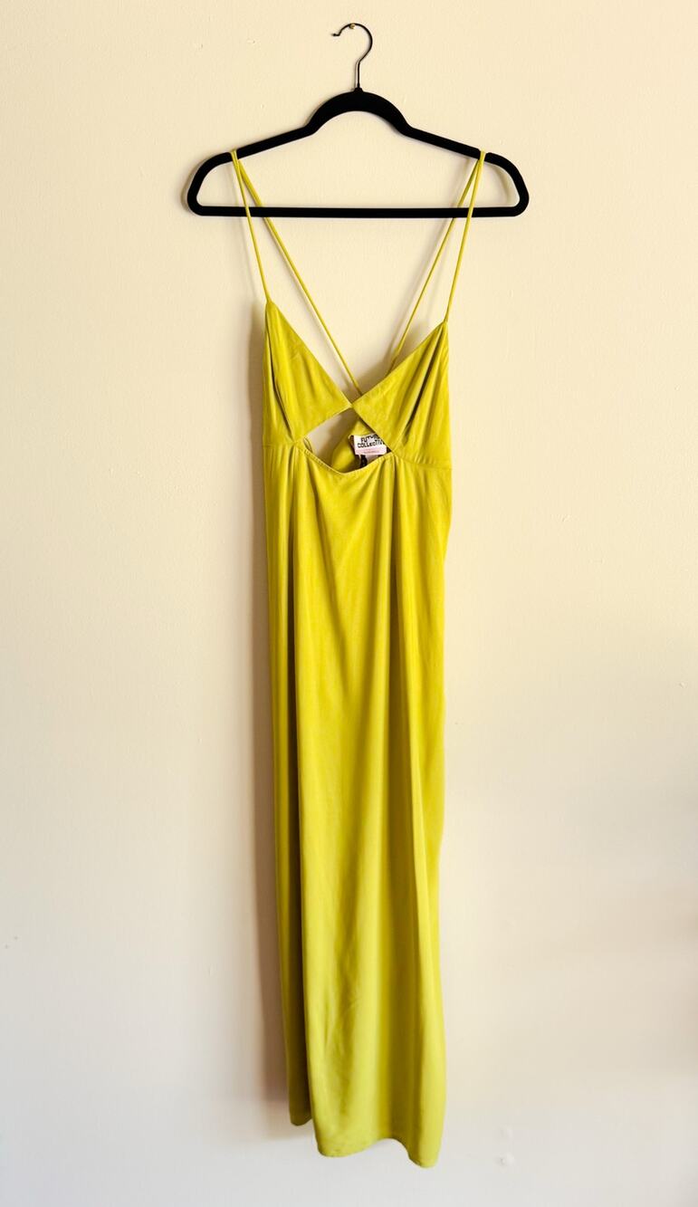 Future Collective Lime Green Spaghetti Strap Strappy Cut Out Maxi Dress 10 NWT
